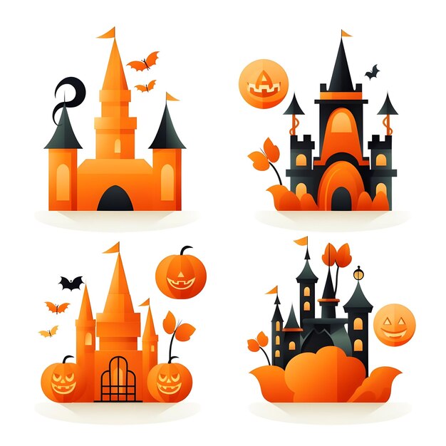 Foto conjunto de iconos de halloween en una ilustración de vector de fondo blanco