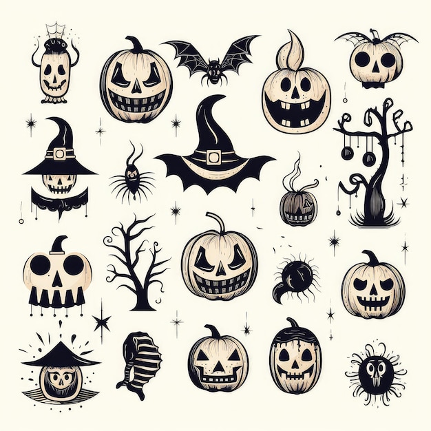 Conjunto de iconos de Halloween sobre fondo blanco