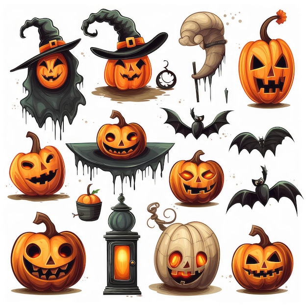 Conjunto de iconos de Halloween sobre fondo blanco