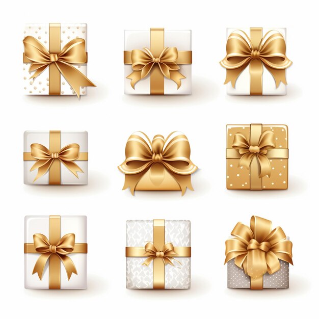 Foto conjunto de iconos hermosos arcos de año nuevo en cajas de diferentes formas