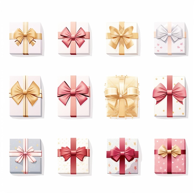 Conjunto de iconos hermosos arcos de Año Nuevo en cajas de diferentes formas
