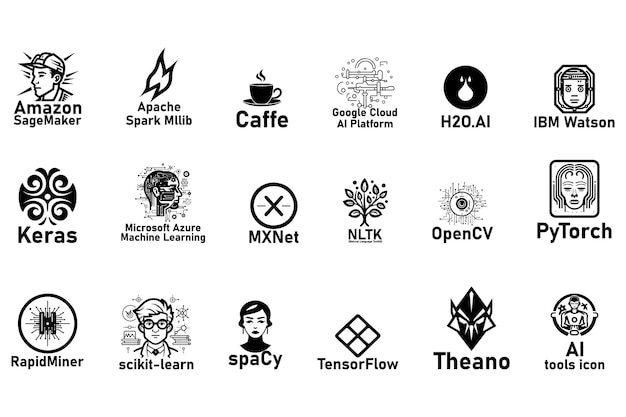 Conjunto de iconos de herramientas de inteligencia artificial