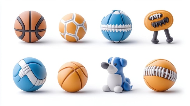 Conjunto de iconos ilustrados en 3D para una aplicación deportiva que presenta iconos para diferentes tipos de ligas deportivas como la NFL, la NBA y la MLB