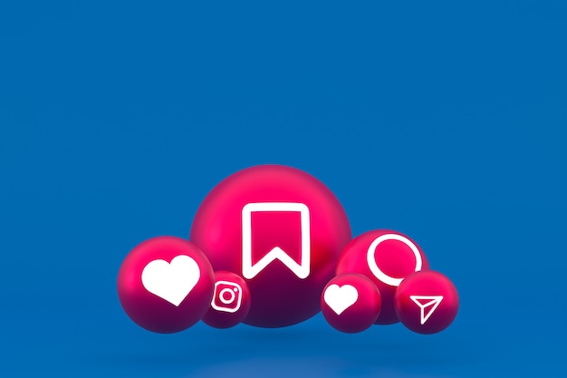 Foto conjunto de iconos de instagram representación 3d sobre fondo azul