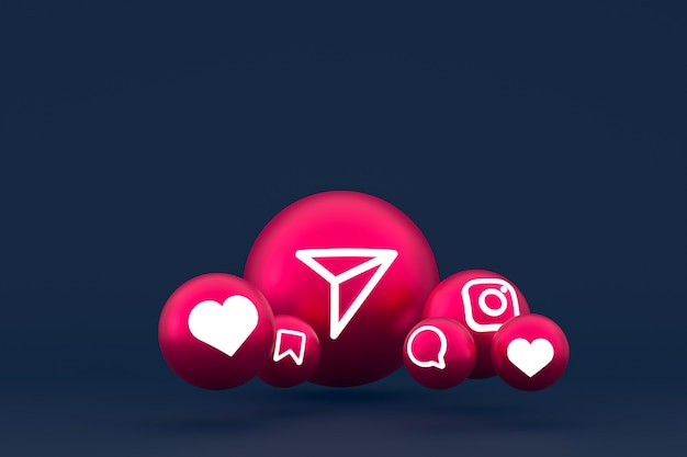 Conjunto de iconos de Instagram representación 3d sobre fondo azul