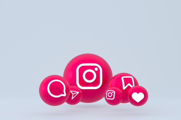 Conjunto de iconos de Instagram representación 3d sobre fondo gris