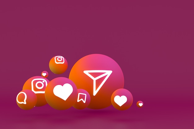 Conjunto de iconos de instagram representación 3d sobre fondo rojo