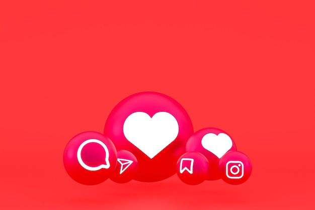 Conjunto de iconos de Instagram representación 3d sobre fondo rojo