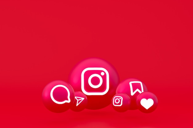 Conjunto de iconos de Instagram representación 3d sobre fondo rojo