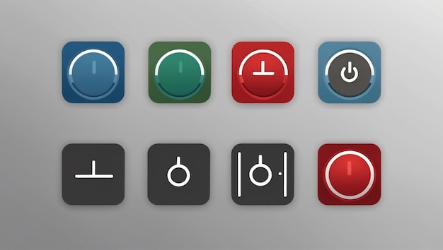 Conjunto de iconos de interruptor de alimentación que ilustran la funcionalidad de apagado