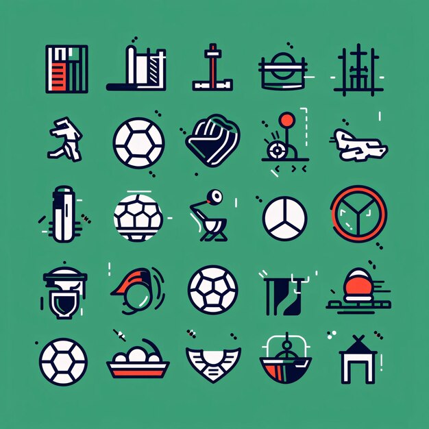 Conjunto de iconos de línea de fútbol y fútbol Colección de iconos vectoriales de fútbol y futbol