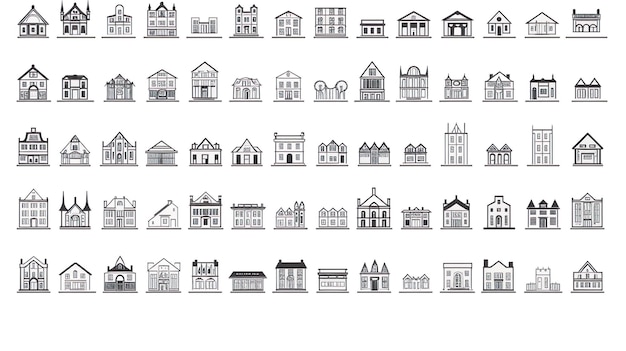 Conjunto de iconos de líneas de edificios Banco escuela juzgado biblioteca universitaria Concepto de arquitectura Se puede usar para temas como oficinas, ciudades, bienes raíces