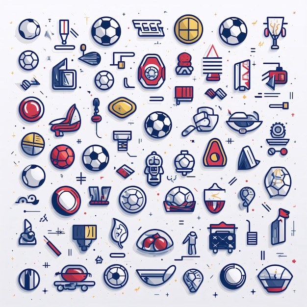 Conjunto de iconos de líneas de fútbol y fútbol Elements deportivos Ilustración vectorial