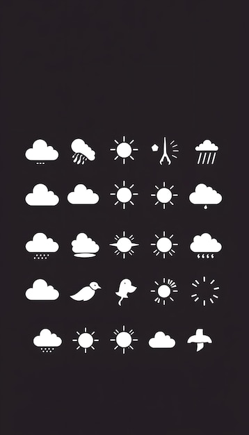 Conjunto de iconos meteorológicos de estilo marcador Elementos hechos a mano aislados con resaltos blancos