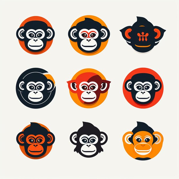 Conjunto de iconos de monos Ilustración vectorial de un grupo de monos