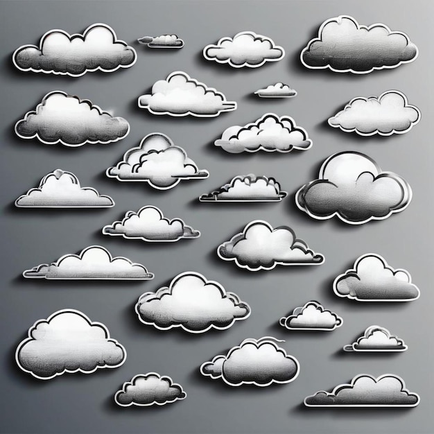 Conjunto de iconos de nube sobre fondo gris