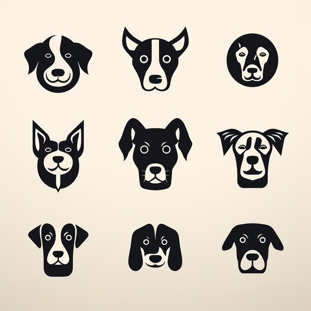 Foto conjunto de iconos de perros ilustración vectorial en colores blanco y negro