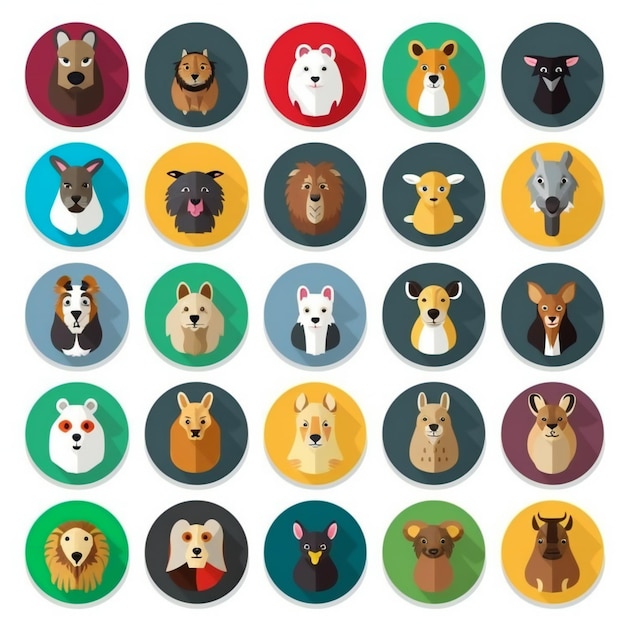 Foto conjunto de iconos planos de diferentes razas de perros