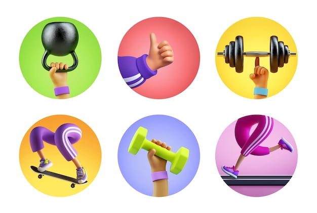 Conjunto de iconos de renderización 3D para el blog de fitness
