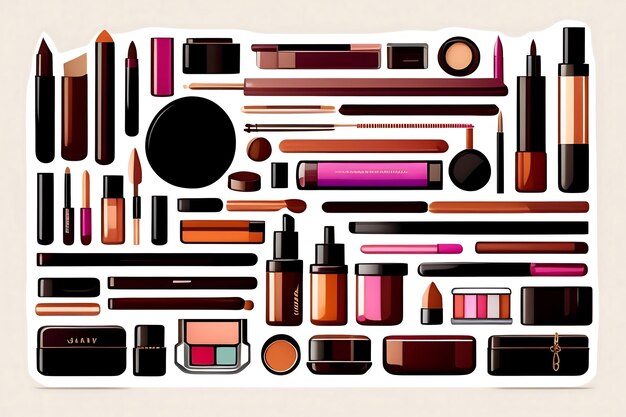 Conjunto de iconos vectoriales de accesorios de maquillaje Conjunto de líneas de flet de accesorios cosméticos
