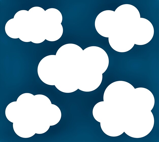 Foto el conjunto de iconos vectoriales de nubes aislados sobre un fondo azul es un conjunto de nubes vectorials de dibujos animados.