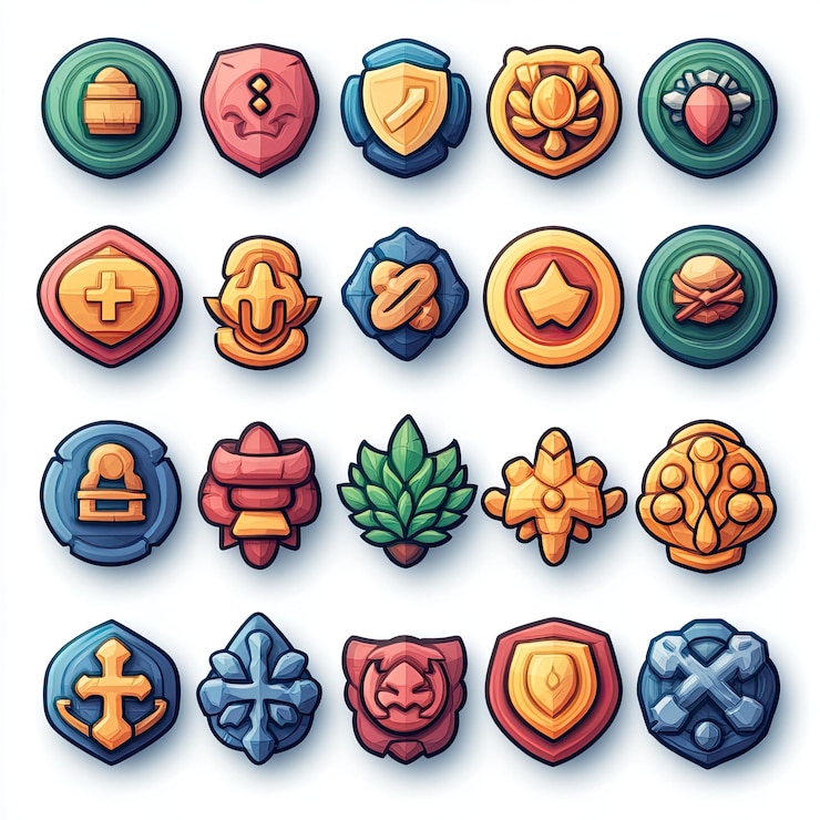 Foto conjunto de iconos vectoriales planos para una aplicación de juegos con iconos para diferentes tipos de comunidades de juegos como clanes, gremios y equipos