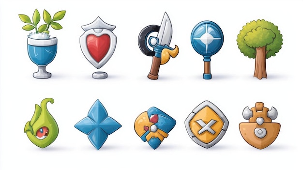 Conjunto de iconos vectoriales planos para una aplicación de juegos con iconos para diferentes tipos de comunidades de juegos como clanes, gremios y equipos