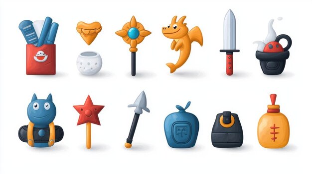 Conjunto de iconos vectoriales planos para una aplicación de juegos con iconos para diferentes tipos de géneros de juegos como acción, aventura y rompecabezas