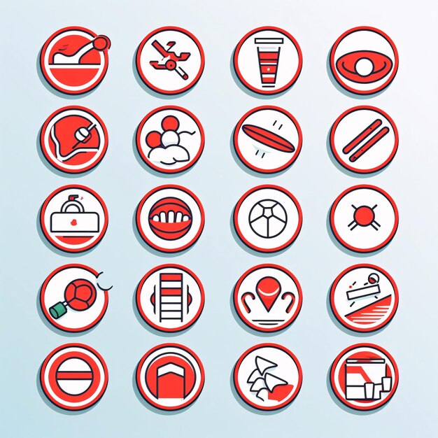 Foto conjunto de iconos vectoriales sobre el tema del deporte, el fitness y el estilo de vida saludable