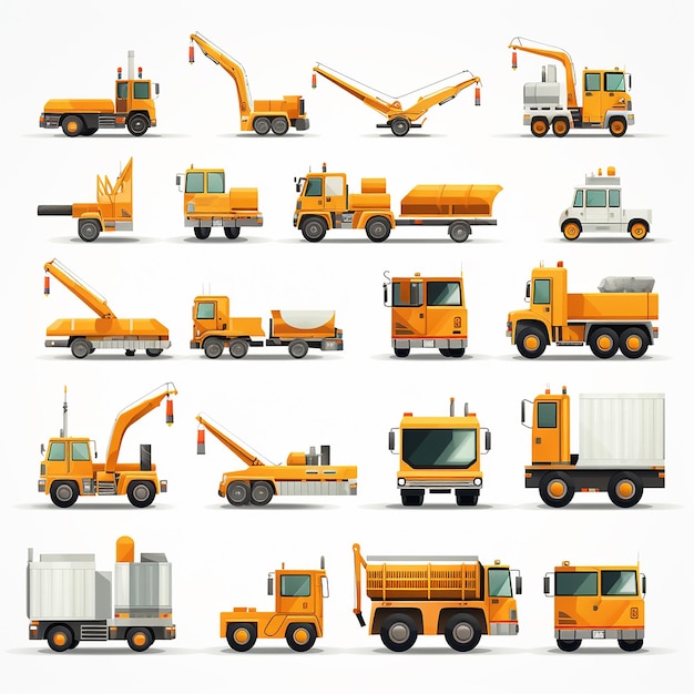 Foto conjunto de iconos de vehículos de construcción modernos