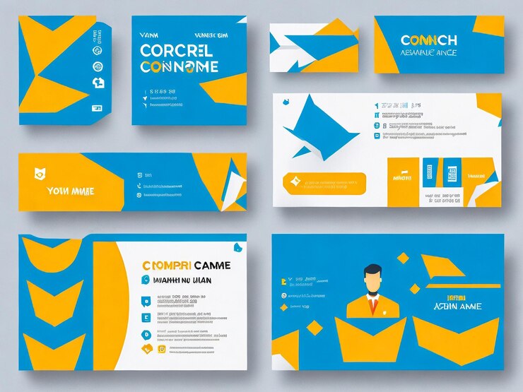 Foto conjunto de identidad de marca completa tres tarjetas de visita o plantilla de tarjeta de visita negocios profesionales modernos