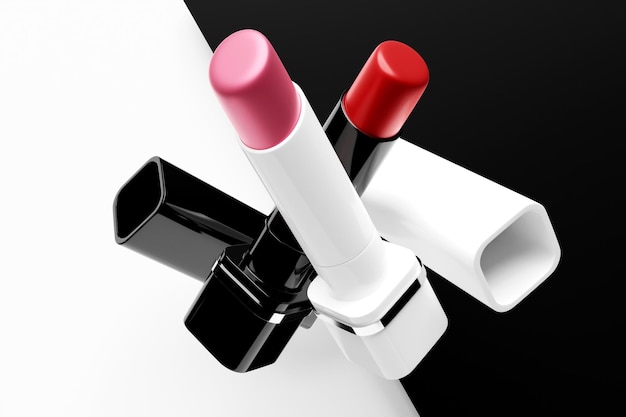 Conjunto de ilustración 3D de barras de labios de color Barras de labios rojas y rosas Diseño moderno y moderno