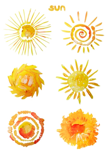 Conjunto de ilustración de acuarela de gouache de sol texturizado