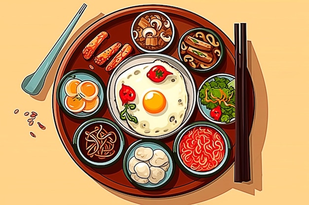 Conjunto de ilustración de cocina coreana.