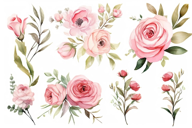Conjunto de ilustración floral acuarela