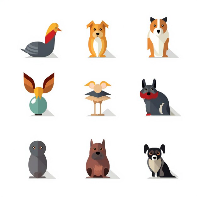 Foto conjunto de ilustración de perros de dibujos animados lindo en estilo de diseño plano