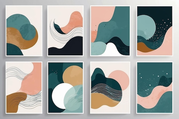 Foto conjunto de ilustraciones abstractas creativas minimalistas pintadas a mano para decoración de paredes, postales o diseño de portadas de folletos vector eps10
