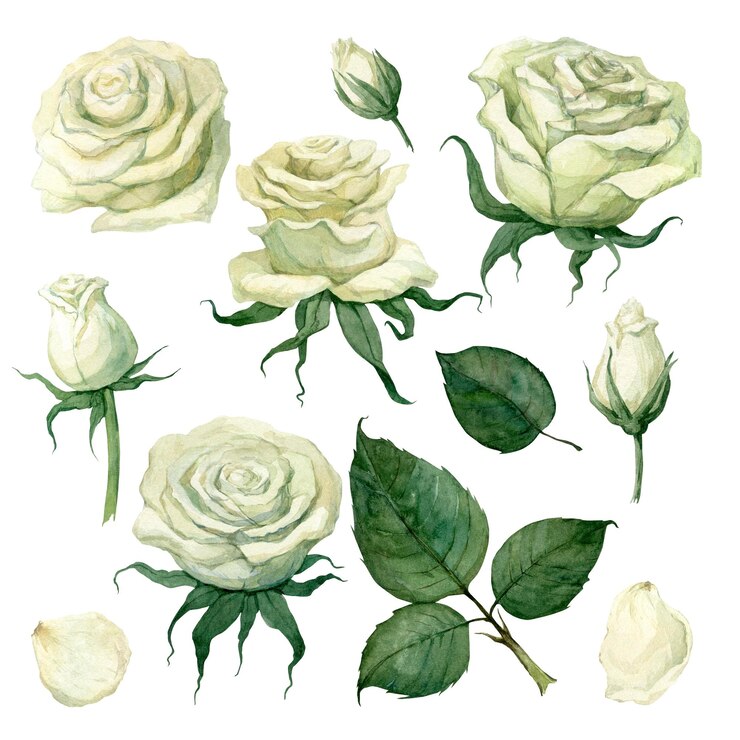 Conjunto de ilustraciones en acuarela de rosas