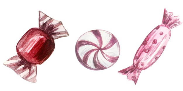 Conjunto de ilustraciones de caramelos de acuarela Ilustraciones de dulces de acuarelas lindas
