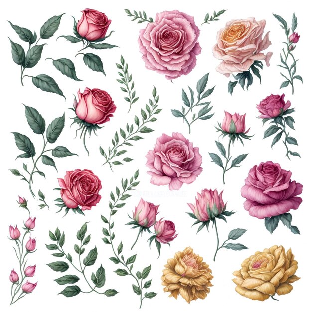 conjunto de ilustraciones de flores en acuarela