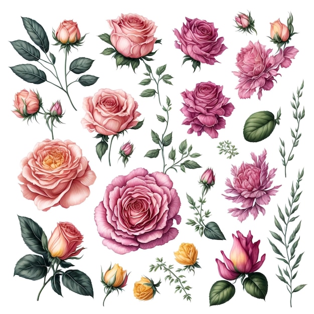 conjunto de ilustraciones de flores en acuarela