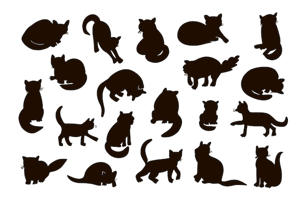 Conjunto de ilustraciones de silueta negra vectorial de gato