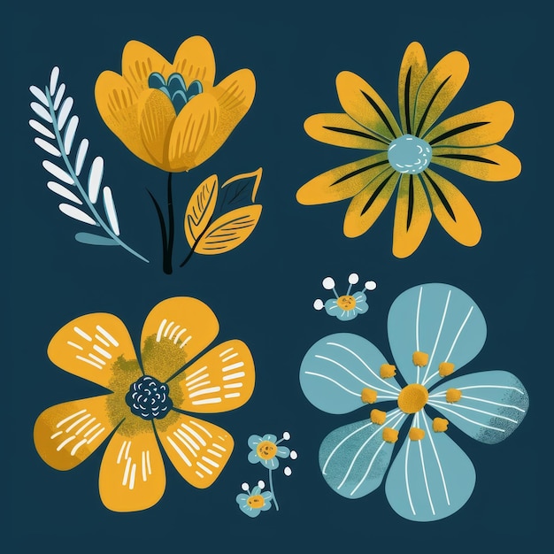 Conjunto de ilustraciones de varias flores y plantas ideales para tarjetas de felicitación de arte de pared o propósitos decorativos
