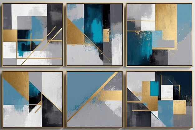 Conjunto de impresión abstracta de oro azul gris de arte moderno geométrico