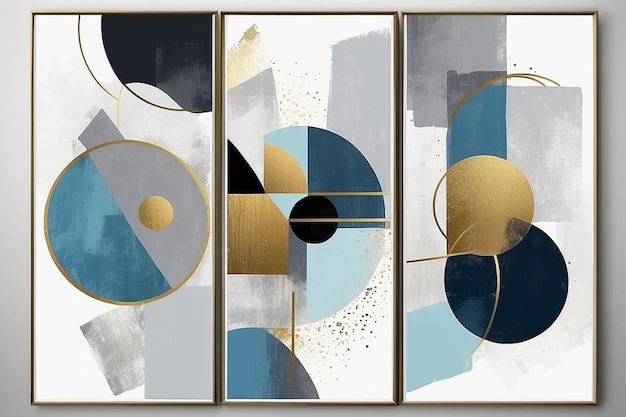 Conjunto de impresión abstracta de oro azul gris de arte moderno geométrico