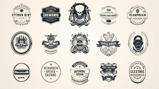 Foto conjunto de insignias y etiquetas de logotipos antiguos