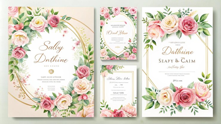 Foto un conjunto de invitaciones de boda para una novia y un novio