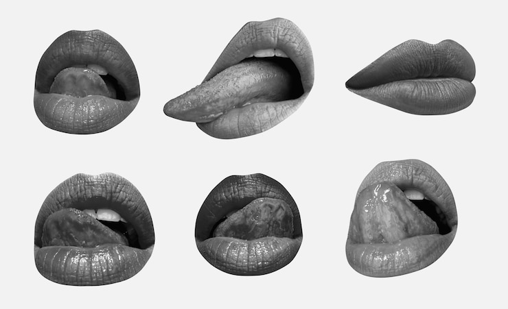 Foto conjunto de labios femeninos sobre fondo blanco aislado trazado de recorte colección de boca con labio rojo
