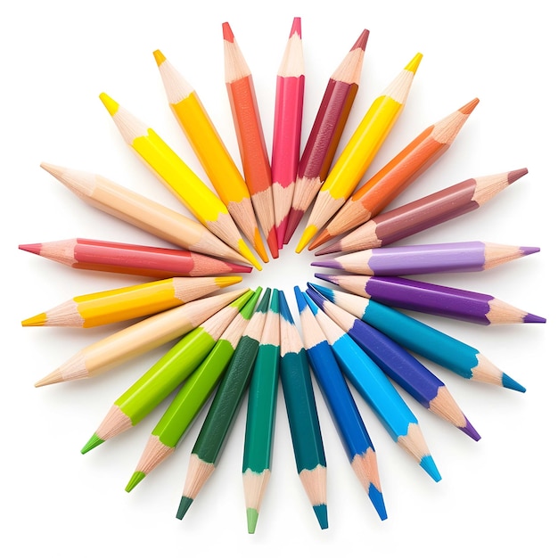 conjunto de lápices de colores en forma de rueda de colores aislados sobre un fondo transparente