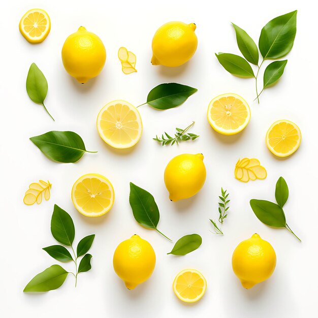 Foto un conjunto de limones en rebanadas aislados sobre un fondo blanco vista superior